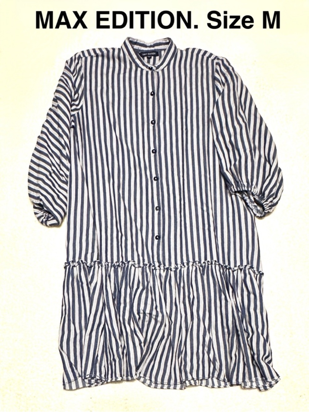 5/$15💥 Striped Ruffle-Hem Shirt Dress Mini Casual Cotton